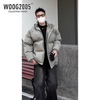 WOOG2005 灰色cleanfit短款棉服男冬季高级感潮牌立领加厚棉衣东北防寒棉袄