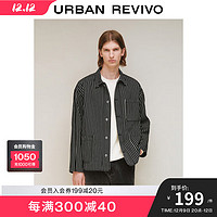 URBAN REVIVO UR2024春季男装复古休闲撞色条纹宽松牛仔外套UML840005 黑色条纹 L