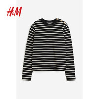 H&M女装T恤夏季文艺复古条纹法式氛围感气质上衣1198413