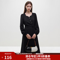 范思蓝恩23FS14556法式文艺不规则设计连衣裙冬新款V领裙子
