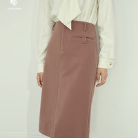 FANSILANEN范思蓝恩 年秋冬复古气质高腰半身裙女豹纹直筒裙子中长款 灰粉色 S