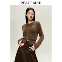 【清仓】太平鸟羽毛纱简约针织开衫女圆领坑条大气毛衣外套女