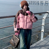 薇靡雅（WEIMIYA）2024年新款女冬短款棉衣棉服韩系时尚设计感宽松加厚洋气保暖外套 粉拼咖 M