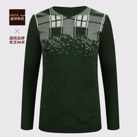 富绅秋冬羊毛男士圆领套头中年针织衫保暖上衣 修身版-绿色FFM43003-525 50