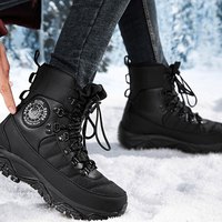 男女款时尚耐寒高帮太空革减震回弹耐磨防滑橡胶麒麟底雪地靴  35 黑色