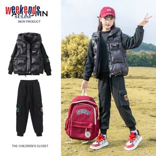 WEEKENDS女童秋冬冬装套装加绒24洋气儿童卫衣加厚马甲三件套