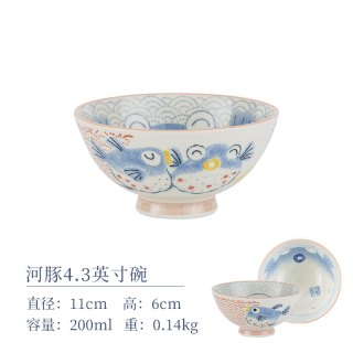 美浓烧儿童饭碗日本餐具家用日式可爱瓷碗陶瓷碗 军绿色