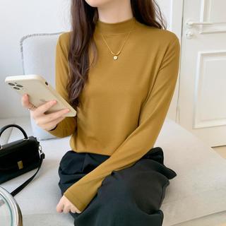 半高领纯色打底衫女高级感秋冬百搭长袖修身显瘦保暖上衣可外穿