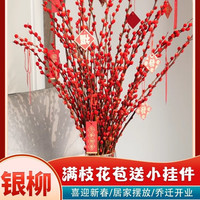 沭之美银柳真花鲜枝红色年宵花室内客厅水培卉摆设干花花束红柳鲜花 银柳80CM高20支+卡片 不含瓶