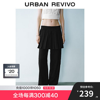 URBAN REVIVO UR2024秋季女装设计感压褶裙摆式腰封宽腿裤UYU640012 黑色 XXS