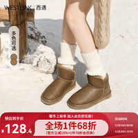 西遇加绒雪地靴女2024冬季休闲复古面包鞋短筒加厚保暖棉鞋子 卡其色 (11月26-12月6) 35 (11月26-12月6)