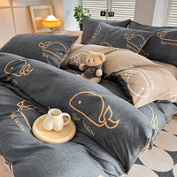 文貴人被套单件四套件可裸睡机洗单人被罩宿舍1.5米磨毛被子套家用 小鲸鱼 200*230cm单被套