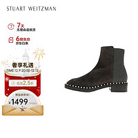 STUART WEITZMAN SW女士EASYONPEARL系列经典低跟珍珠装饰圆头短靴 灰色35