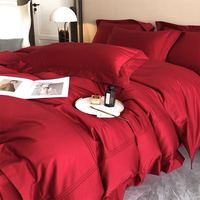罗兰禧约 大红色结婚四件套大红轻奢纯色100S长绒棉纯棉婚庆 A类四件套简-温莎红 1.8米床丨被套200x230cm