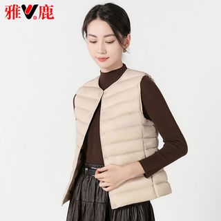 雅鹿轻薄羽绒马甲女2024秋冬季简约马夹V领内胆坎肩保暖背心