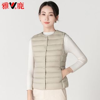 雅鹿轻薄羽绒马甲女2024秋冬季简约马夹V领内胆坎肩保暖背心
