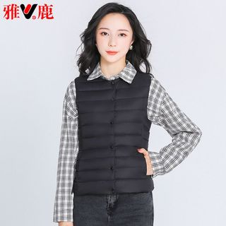 雅鹿轻薄羽绒马甲女2024秋冬季简约马夹V领内胆坎肩保暖背心