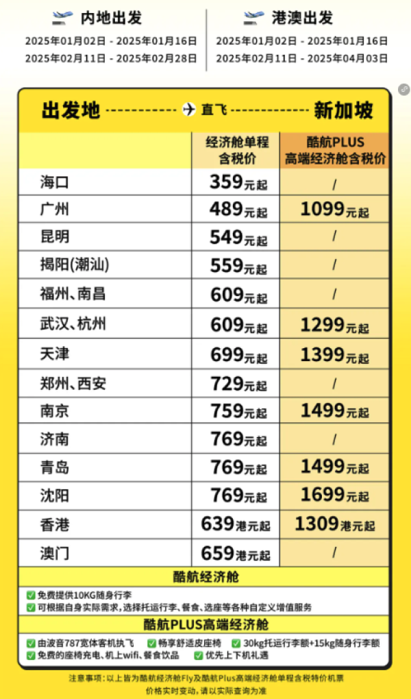 含税299+飞新加坡、469+飞大马/印尼等!酷航双12年终大促 限时6天