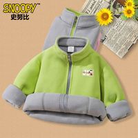 史努比(SNOOPY)儿童加绒加厚女童外套2024保暖男童秋冬休闲摇粒绒上衣 绿色/加厚开衫外套ow4 130【适合身高120cm】