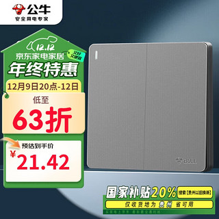 BULL 公牛 开关插座 G12系列 二位双控开关86型暗装大面板开关G12K212 星空灰