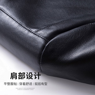 SHANSHAN杉杉PU夹克男冬季保暖休闲防风立领加绒加厚中年男士爸爸夹克外套 黑色 XL (175)