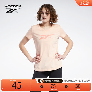 Reebok锐步女子TEE经典纯色LOGO圆领经典运动休闲短袖T恤 H52982_橘粉色 XS
