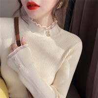 翊尚美毛衣女秋冬新款半高领女士打底衫可外穿加绒加厚修身显瘦蕾丝上衣
