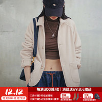 马登 MADEN女装 摇粒绒翻领外套冬季抓绒保暖夹克休闲百搭通勤开衫上衣 暖白色 M