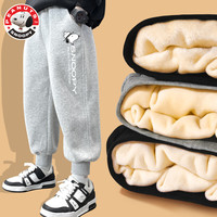 SNOOPY儿童加绒裤2024冬季加厚一体绒棉裤保暖男童裤子秋冬款 【羊胎绒】B眺望努比灰裤 130cm