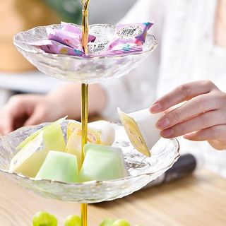 欧式玻璃水果盘三层高档现代简约家用客厅透明水晶多层蛋糕盘创意