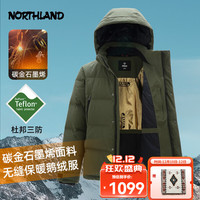 诺诗兰男士鹅绒羽绒服冬季高蓬防跑绒保暖羽绒连帽外套【乐寒】 低松绿色 180