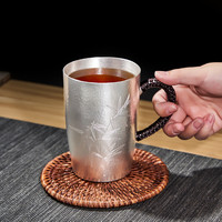 归银堂 银水杯纯银999茶缸杯雅竹手工银茶杯办公家用大容量马克杯