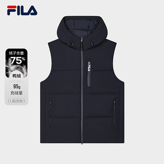 FILA 斐乐 官方男士羽绒马甲2024冬新款时尚休闲舒适保暖连帽上衣