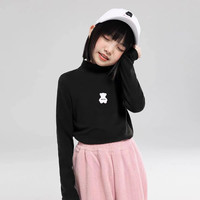 小还美儿童德绒高领长袖T恤印花男女童春秋款半高领打底衫上衣童装 YYJ4小高领打底衫-黑色 130码（身高120-130cm）