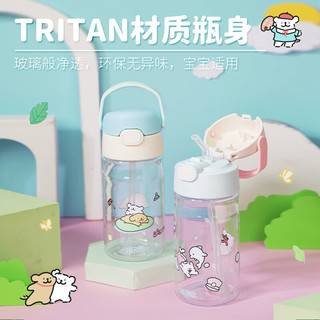 膳魔师（THERMOS）儿童水杯线条小狗便携吸管杯带杯套畅吸杯提手便携水杯BBSD 蓝白（吸管杯） 420ml