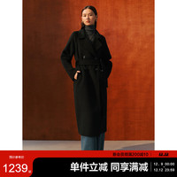 太平鸟女装毛呢大衣大师甄绒系列浴袍双面毛呢赫本风 黑色 L
