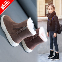 小逗熊女童厚绒雪地棉靴儿童加绒鞋防滑软底防水保暖鞋大棉冬季新款舒适