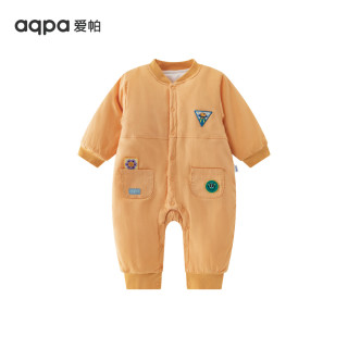 aqpa婴儿棉服连体衣冬季夹棉宝宝保暖厚服新生儿衣服棉衣 桔橙 100cm