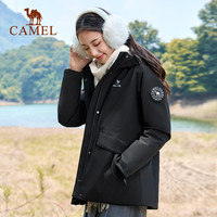 CAMEL骆驼运动三防羽绒服2024秋冬男女防水加绒保暖面包服外套 【三防聚热防泼】幻影黑，女，C24CAXM613 S