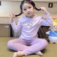 小还美秋冬儿童保暖内衣套装男女中大童德绒秋衣秋裤宝宝睡衣家居服 紫色云朵 90cm