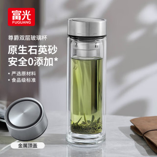 富光玻璃杯 男女士双层水杯 支持 304茶隔杯子便携泡茶杯子 （款）400ml礼盒装