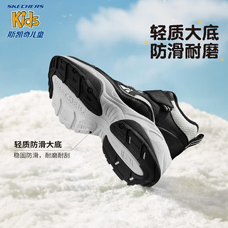 Skechers斯凯奇男女童棉鞋儿童雪地靴冬季厚实保暖中帮大童二棉鞋8701648L 鞋口加绒/白色/黑色/WBK 30码