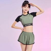zoke泳衣女拼接分体平角少女显瘦水上运动温泉女士泳衣