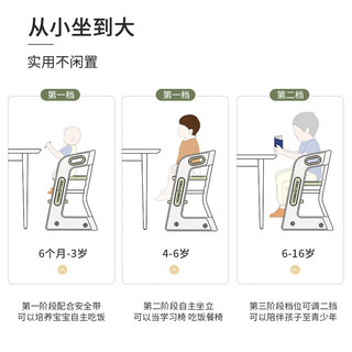 哈比树 宝宝成长餐椅多功能婴儿加厚防摔防滑儿童吃饭用餐座椅灰色 坐高可调底部防滑餐椅【月牙灰】