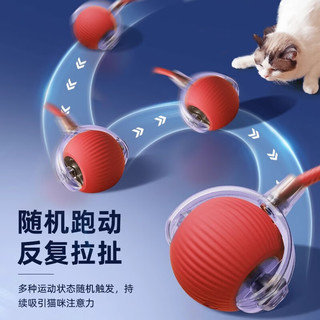 瓜洲牧猫咪玩具自嗨解闷智能逗猫球自动逗猫棒遛猫遛狗突突球电动滚滚球 红色（速度可调节 带可替换绳子
