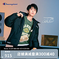 Champion【王俊凯同款】冠军羽绒服男防水冬季连帽拉链女加厚 黑色 L