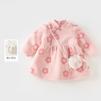 戴维贝拉女童连衣裙秋冬儿童新年裙子冬装国风拜年服 粉色花朵