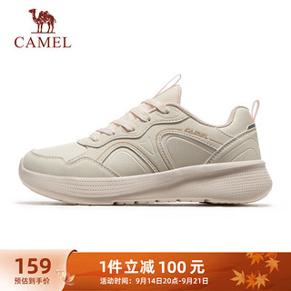 骆驼（CAMEL）运动女鞋革面防泼轻便软底慢跑鞋子 X24C30L4642 奶油棕 38 【女】4642，奶油棕