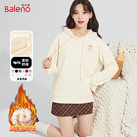 班尼路（Baleno）加绒加厚羊羔绒重磅连帽卫衣女冬季2024年宽松休闲风大码上衣 厚绒款：杏/口袋黄猫心K M