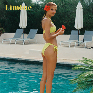 Limone2024分体泳衣女性感小胸海岛欧美比基尼温泉度假风泳装 M 陶瓷绿-低腰泳裤